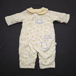 VTGLittle Me‎ Baby Duckling Print Romper 6 Months Yellow White Collared Snap